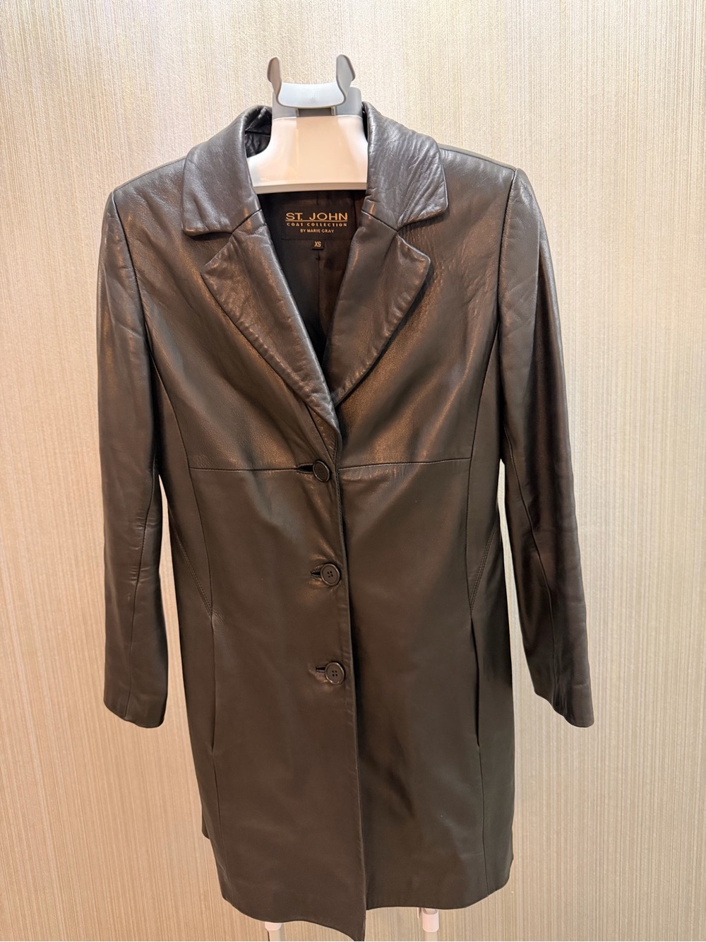 St. John Black Leather Button-Front Coat